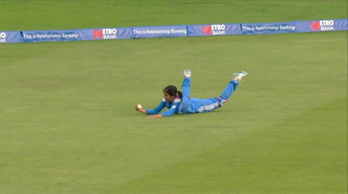 Wicket! Rodrigues Holds Onto A Superb Catch, Dean Departs from India Women's Tour of England 2025 
