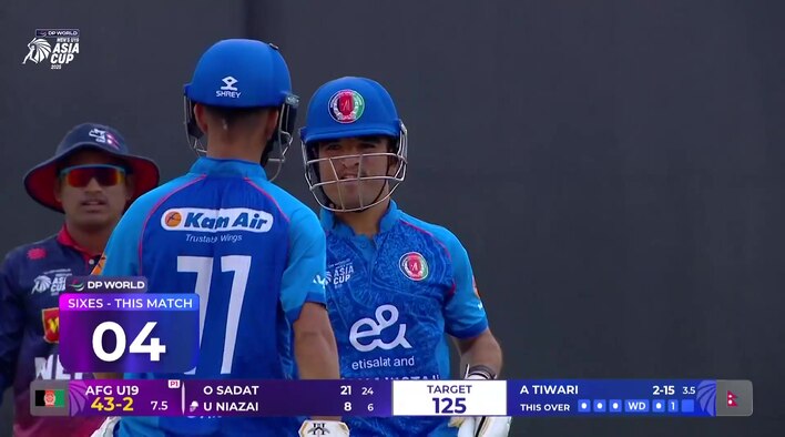 Six! Niazai Smacks It Straight Down The Ground from DP World Men's U19 Asia Cup 2025 