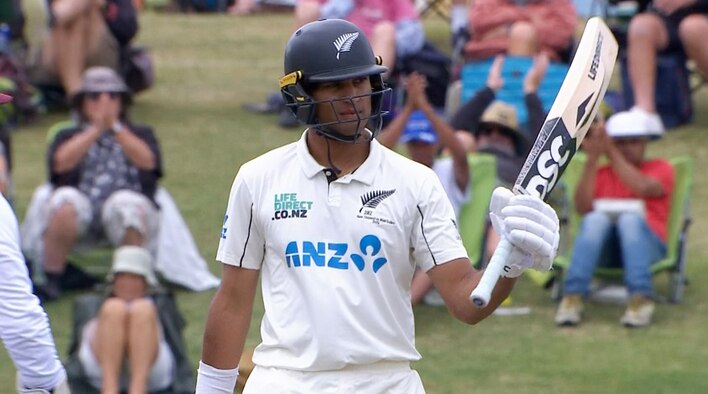 Rachin Ravindra Leads The Hosts To 575 from West Indies Tour of New Zealand 2025 
