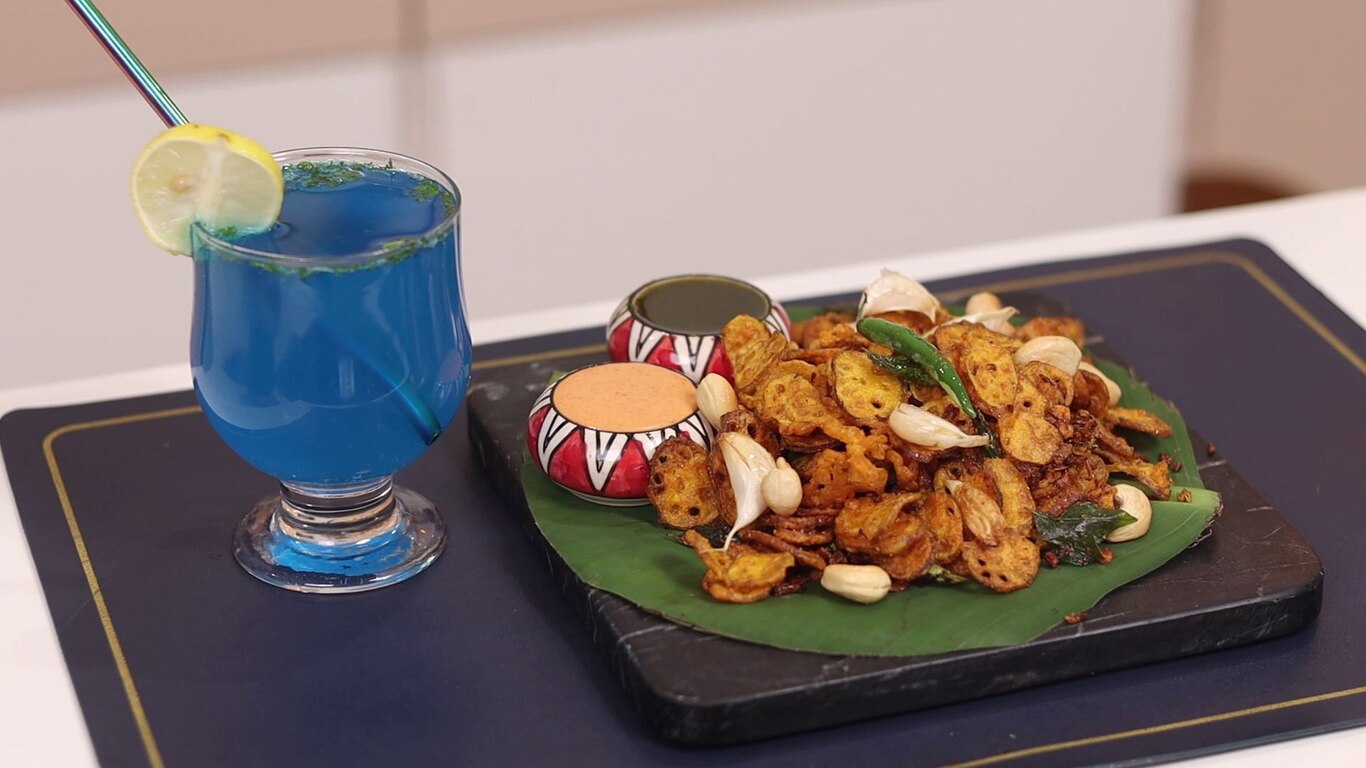 Kamal Kakdi Fry Ani Blue Lagoon Mocktail