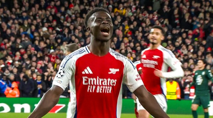 Saka Lights Up The Emirates Stadium from UEFA Champions League 2024-25 